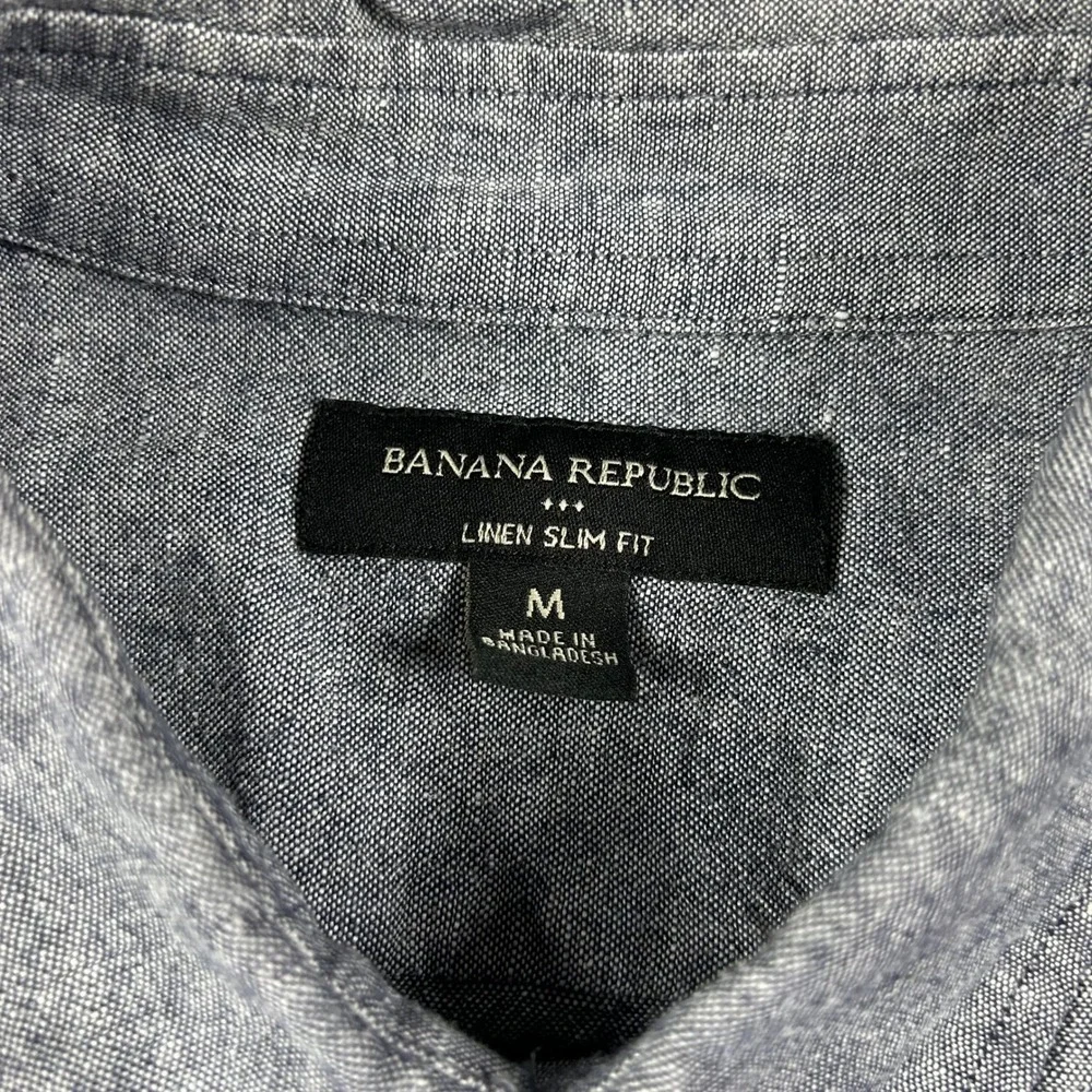 Banana Republic Button Down Mens M Grey Linen Slim Fit Long Sleeve Casual Shirt
